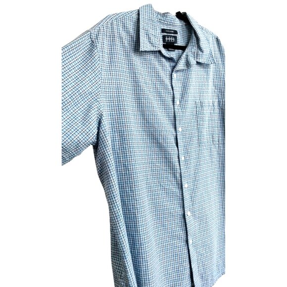 Harbor Bay Size 2XLT Shirt Mens Cool & Dry Short Sleeve Blue Plaid Cotton Blend - Picture 3 of 10